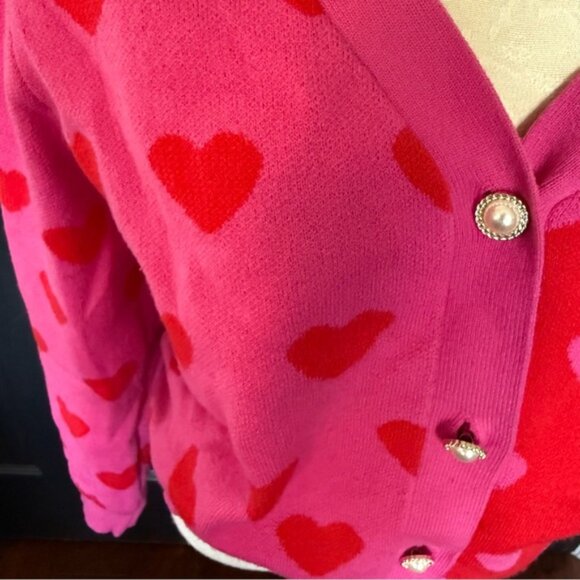Nanette Lepore Red/ Pink Heart Sweater Size Large - Picture 3 of 8